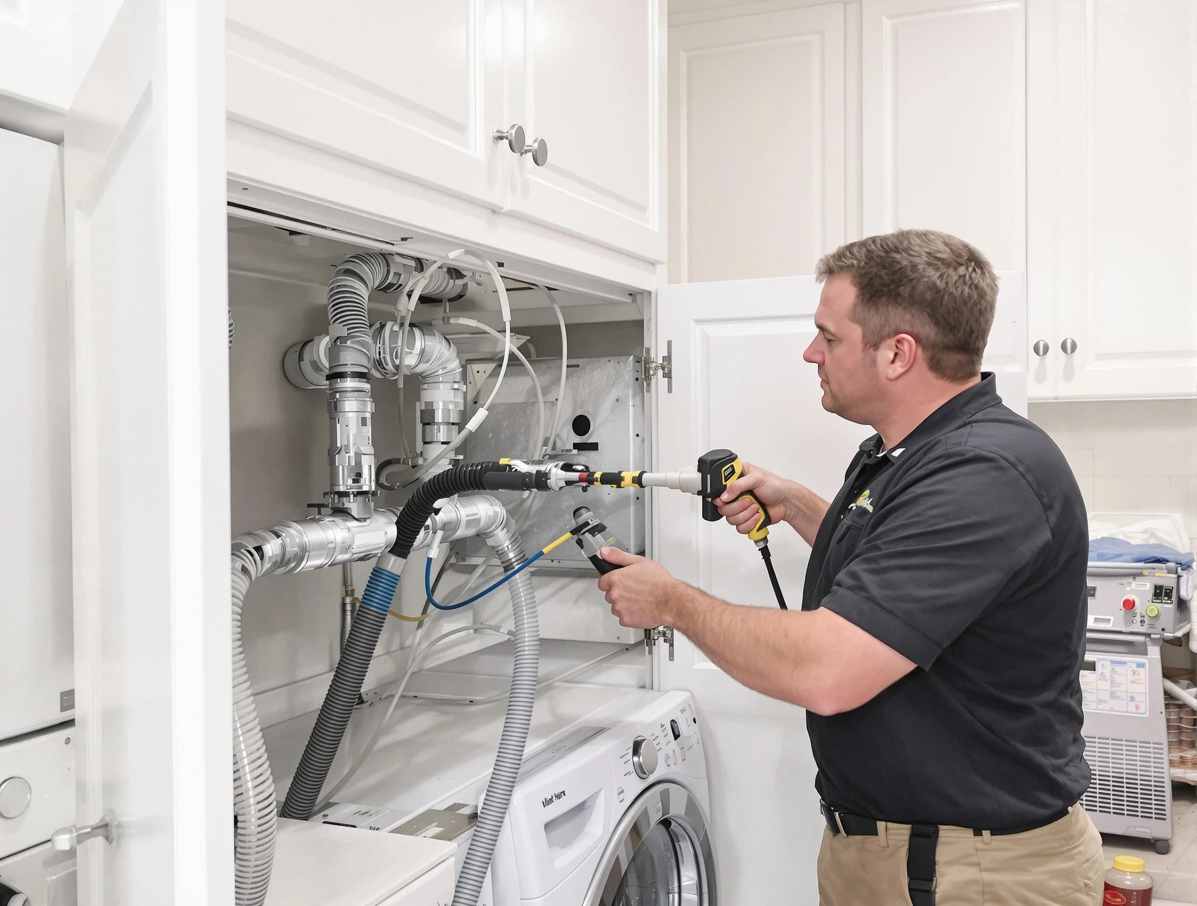 Butler Dryer Vent Cleaning professional removing severe blockage from a clogged dryer vent in Butler