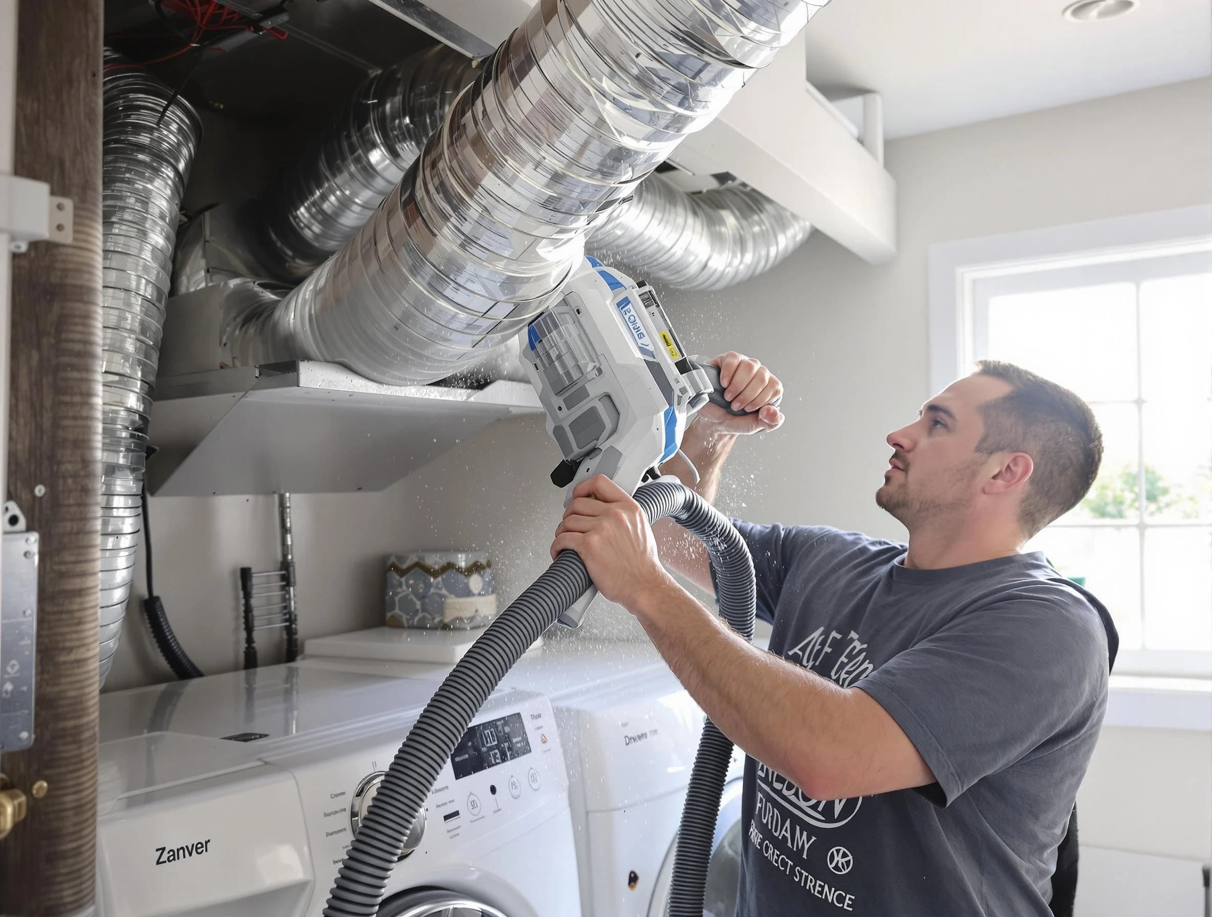 Butler Dryer Vent Cleaning specialist cleaning deep within a dryer vent duct system in Butler