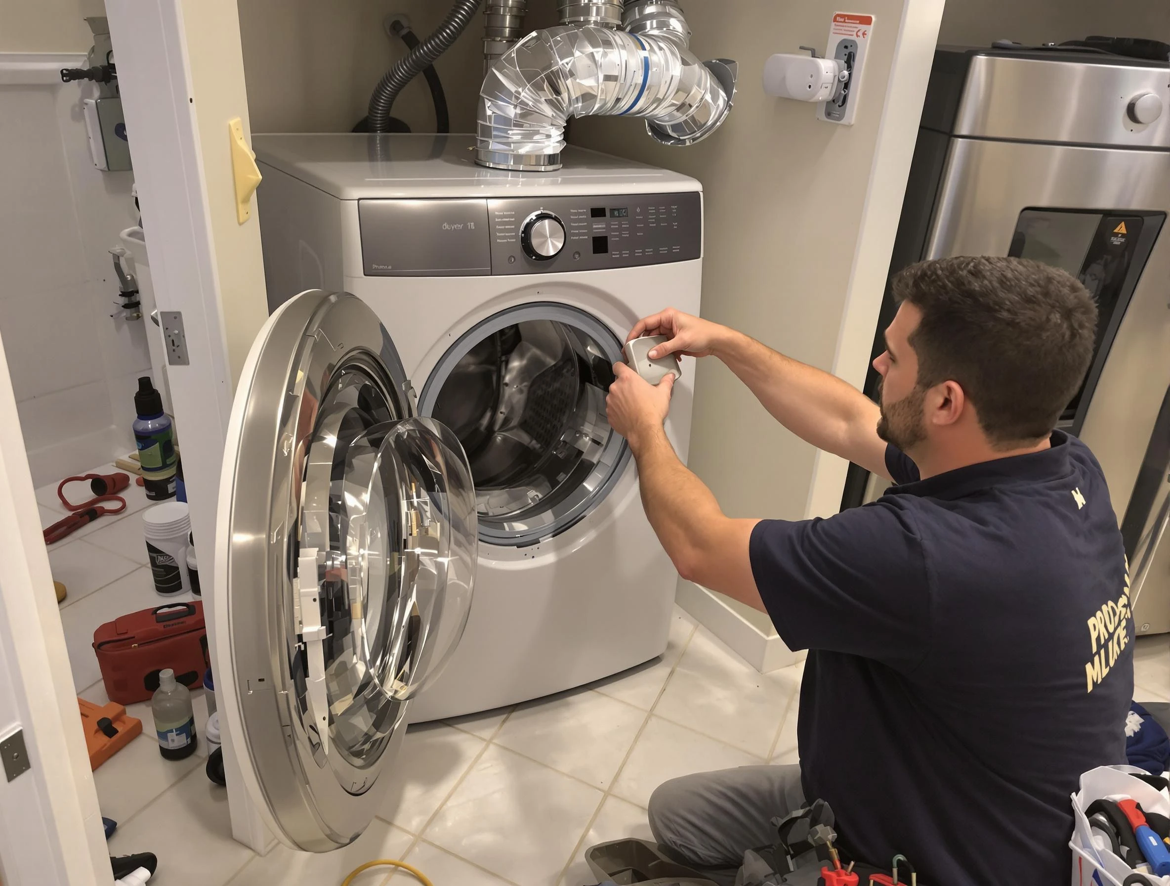 Butler Dryer Vent Cleaning technician performing precise dryer vent hose installation in Butler
